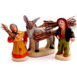 Santon Figure 8 / 9 cm: Couple Bundle of Firewood with Donkey