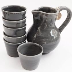 Jar with 6 ceramic cups, Provencal crockery