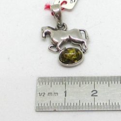 Amber and silver horse pendant