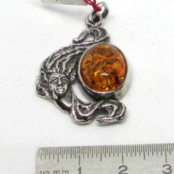 Amber and silver pendant wild woman