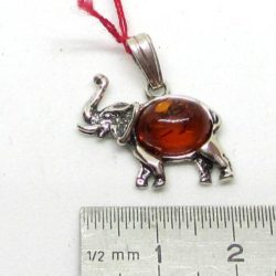 Amber elephant pendant on silver