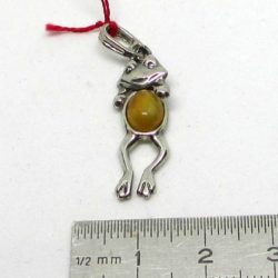 Frog pendant on silver and amber