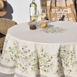 Round tablecloth Olives, coated - Travertin